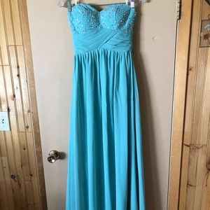 Prom Dress- Blue, Floor Length, Adjustable Back